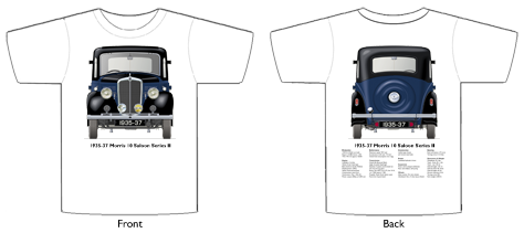 Morris 10 Saloon Series II 1935-37 T-shirt Front & Back